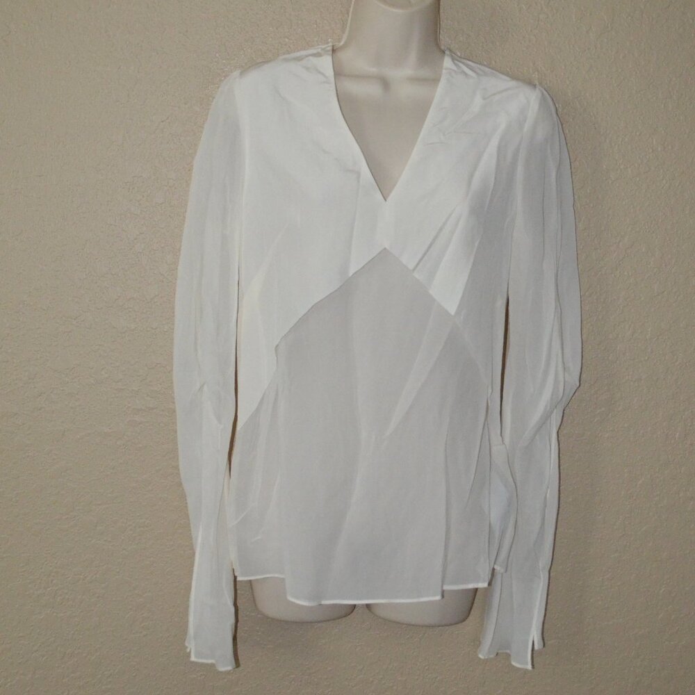 Sz 4 Dion Lee Ivory Silk Long Split Sleeve Blouse